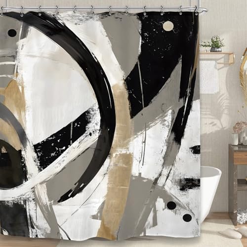 Abstract Modern Neutral Shower Curtain 60Wx72L Inch Minimalist Contemporary Art Aesthetic Bathroom Set Accessories Decor with 12 Pack Hooks