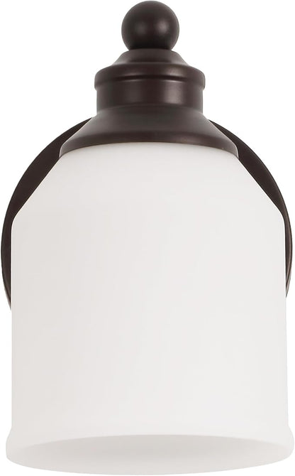 JONATHAN Y Lydia 1-Light Metal Vanity Wall Sconce 5.13", Oil Rubbed Bronze | Frosted White Glass Bell Shades, Dimmable Hardwired Damp Rated Bathroom Wall Sconce, Classic Style, LED Bulbs Included