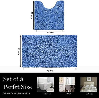 Bathroom Rugs Chenille Bath mat 2 Piece Set, Super Absorbent, Strong PVC Non Slip Backing, Bath mats for Bathroom, Plush Shaggy, Thick, Machine Washable, Bathtub, Toilet.(Snow Cyan)