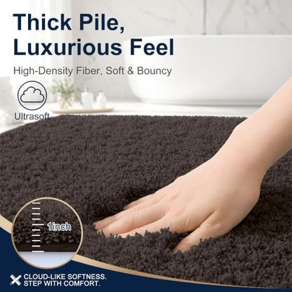 OLANLY Microfiber Small Bathroom Rugs 24x16, Soft Bath Mat, Dark Brown