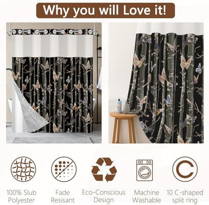No Hook Shower Curtain with Snap in Liner 71x74 Inch