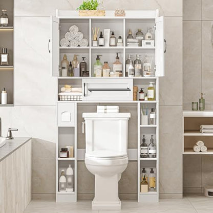 Vabches Over The Toilet Cabinet with 2 Barn Doors & Sliding Door,White