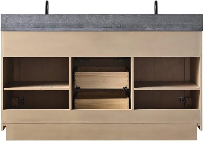 Vanity Art 60 inch Double Sink Bathroom Vanity, Vanity Cabinet with Doors and Shelf, Modern Wood Bathroom Vanity with White Marble Top, Solid Wood Frame, 3 Functioning Drawers, VA70-60-DLW-B