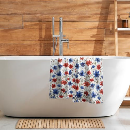 Red Blue Flowers Hand Towels Set of 2-4th of July Colorful America Floral Face Towel 28x14 Inch Soft Absorbent Microfiber Independence Day Decor for Kitchen Bathroom Gym Home