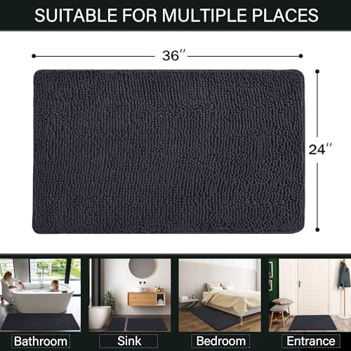 LOCHAS Luxury Bathroom Rug Shaggy Bath Mat 24 x 36 Inch, Dark Grey