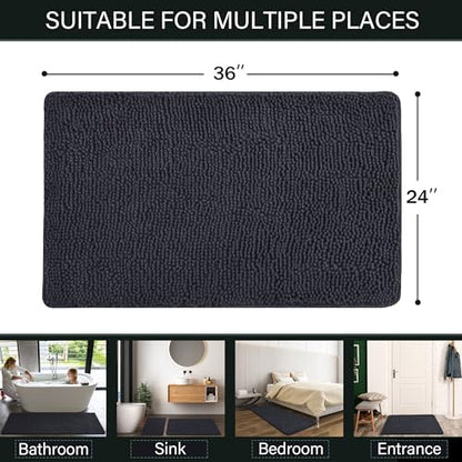 LOCHAS Luxury Bathroom Rug Shaggy Bath Mat 24 x 36 Inch, Dark Grey