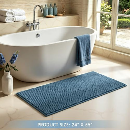 SUBRTEX Bathroom Rugs, 24" x 55" Chenille Bath Rug Soft Short Plush Bath Mat Soft Shower Mat Water Absorbent Shower Mat Quick Dry Machine Washable, Stone Blue
