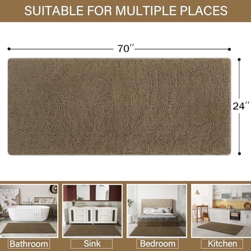 LOCHAS Luxury Bathroom Rug Shaggy Bath Mat 24 x 70 Inch, Tan