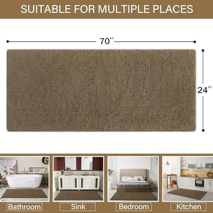 LOCHAS Luxury Bathroom Rug Shaggy Bath Mat 24 x 70 Inch, Tan