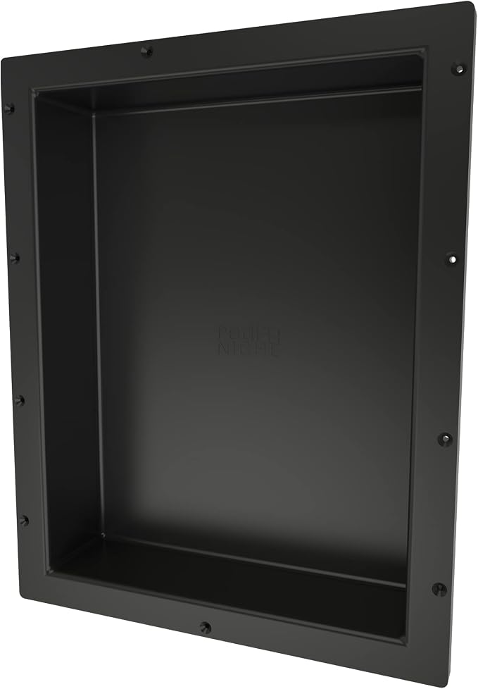 Tile Redi USA RN1620S-BI Redi Niche Single Recessed Shower Shelf, One Inner Shelf, 20" H x 16" W, Black