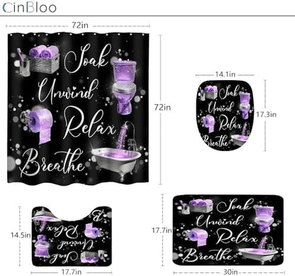 Purple Black Lilac Mauve Funny 4Pcs Bathroom Shower Curtain Set with Rugs
