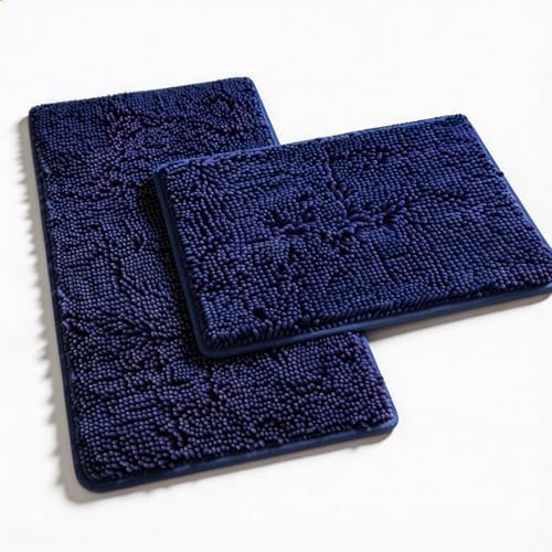 RUN HELIX Bath Rugs Non Slip Washable 2 Piece Non Slip Extra Absorbent Shaggy Chenille Bathroom Rugs and Mats Sets