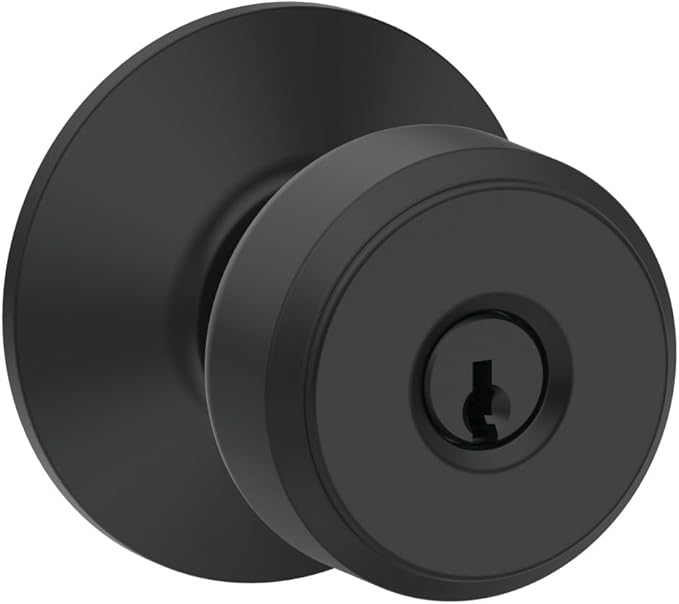 Schlage F51A BWE 622 Bowery Door Knob, Keyed Entry Lock, Matte Black