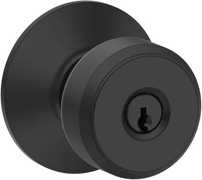 Schlage F51A BWE 622 Bowery Door Knob, Keyed Entry Lock, Matte Black