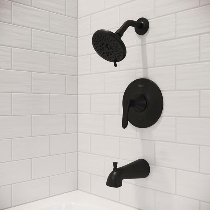 Pfister Weller Tub and Shower Trim Kit (Valve Sold Separately), Single Handle, Matte Black Finish, LG898WRB