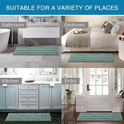 Non Slip Thick Shaggy Chenille Bathroom Rug Mat Set Extra Soft and Absorbent Striped Floor Rugs, 2 Piece, Machine-Washable
