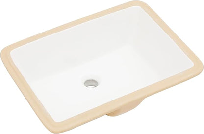 White Ceramic 20"x15" Undermount Bathroom Lavatory Sink | Rectangle under counter white bathroom vessel sink for bathroom