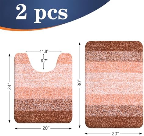 OLANLY Micorfiber Bathroom Rug Set 2 Piece, 30"x20"+U-Shaped 24"x20"