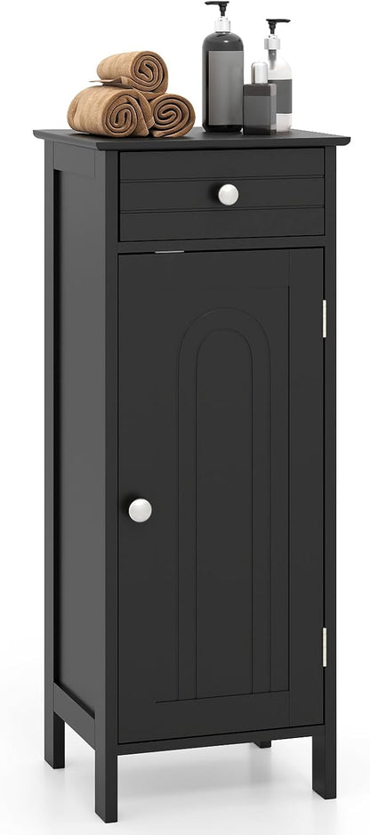 GIANTEX 34.5" Bathroom Cabinet with Drawer & Single Door (Black) | Narrow Side Storage Organizer with 6 Shelf Positions, Freestanding Floor Storage Cabinet for Bathroom, Living Room, Entryway