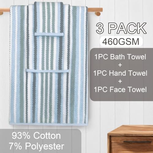 VOOVA & MOVAS Blue Striped Towels 3 Pack, Cotton Blend