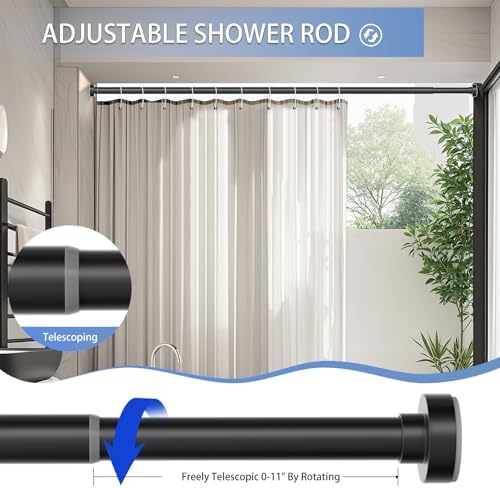 Black Shower Curtain Rod 34-96 Inch (2.8-8ft) Adjustable Shower Rod