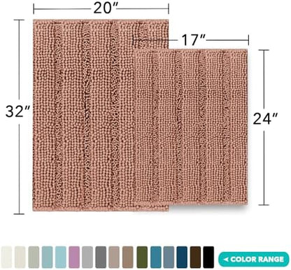 Turquoize Bathroom Rug Set, 2 Piece Soft Absorbent Chenille Bath Rug Set