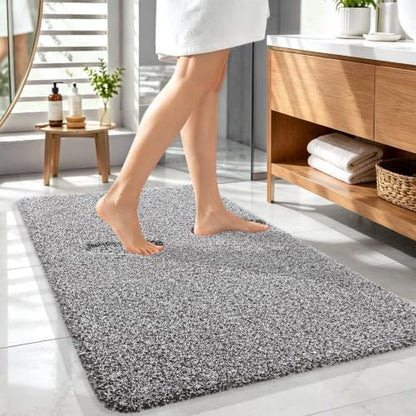 OLANLY Microfiber Bathroom Rugs 44x32, Quick Dry Mat, Dark Brown and White
