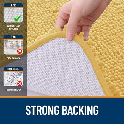 OLANLY Chenille Bathroom Rugs Mats Sets 2 Piece, 47"x20"+24"x20", Yellow