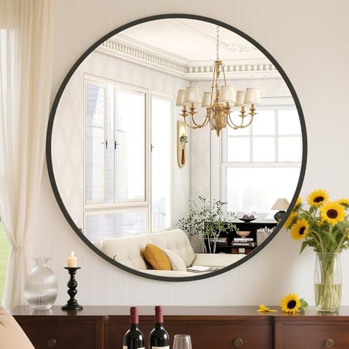 Sweetcrispy 30 Inch Round Wall Mirror, Bathroom Mirror for Over Sink