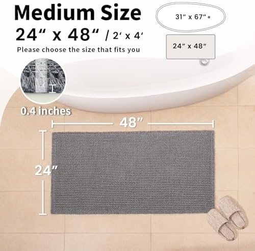 Waffle Bath Mat, Boho Bathroom Rugs Non Slip Washable, 24" x 48"