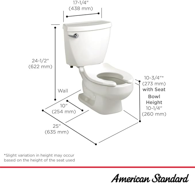 American Standard 2315228.020 Baby Devoro Two-Piece Less Seat Toilet, 10-1/4-Inch Height, Elongated Front, 1.28 GPF, White