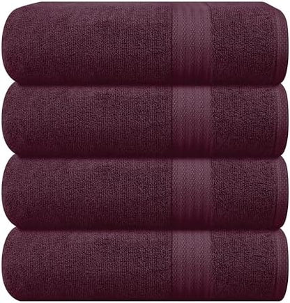 GLAMBURG Premium Cotton 4 Pack Bath Towel Set - 100% Pure Cotton - 4 Bath Towels 27x54 - Ideal for Everyday use - Ultra Soft & Highly Absorbent - Burgundy