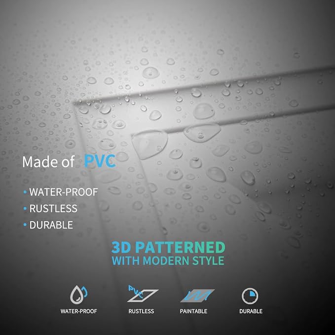 Art3d 24-Pack Square Drop Ceiling Tile 2ft x 2ft in White, PVC Ceiling Panel 24 x 24in. - Compatible with 15/16" Drop Ceil Grid System