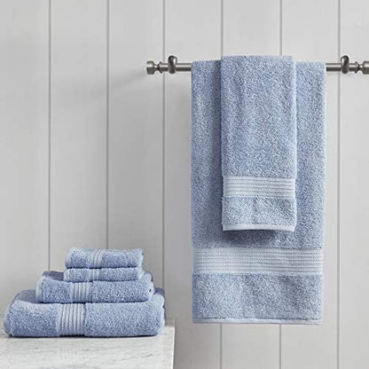 Madison Park Organic Cotton Bath Towel Set Absorbent, 6 Piece, Blue