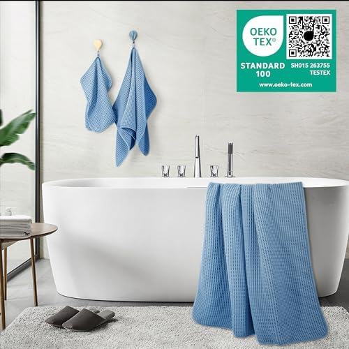 POLYTE 430 GSM Poly Blend Microfiber Quick Dry Waffle Bath Towel Set of 6