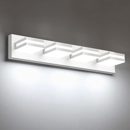 IZORRO LED Modern Bathroom Lights Fixtures(4-Light,Dimmable),Matte White Acrylic Wall Lighting,Vanity Lights for Bathroom Over Mirror - 6000k 24In （No Assembly Required）