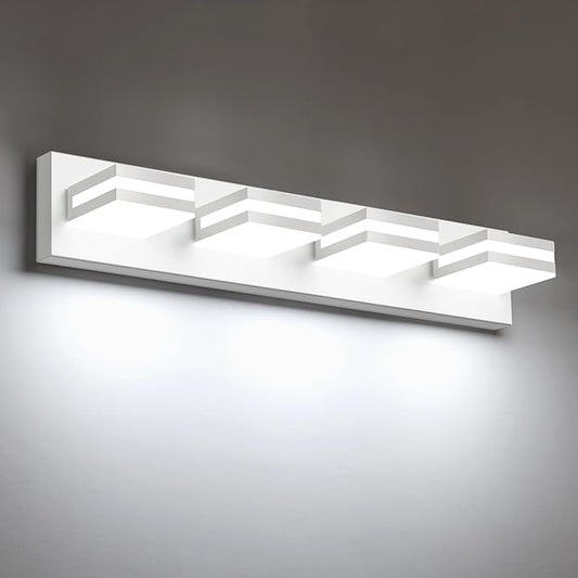 IZORRO LED Modern Bathroom Lights Fixtures(4-Light,Dimmable),Matte White Acrylic Wall Lighting,Vanity Lights for Bathroom Over Mirror - 6000k 24In （No Assembly Required）