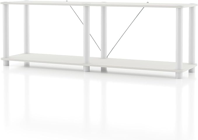 Homes: Inside + Out Apexa Modern 2-Tier Extra Wide Shelving Units, Collectibles Display Shelves, Easy Assembly Low Shelf, Home Storage Organizer for Living Room, Bedroom, Office, White