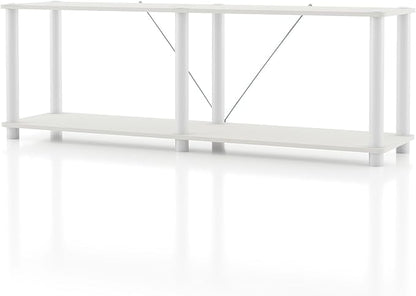 Homes: Inside + Out Apexa Modern 2-Tier Extra Wide Shelving Units, Collectibles Display Shelves, Easy Assembly Low Shelf, Home Storage Organizer for Living Room, Bedroom, Office, White
