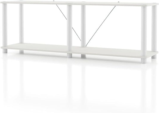 Homes: Inside + Out Apexa Modern 2-Tier Extra Wide Shelving Units, Collectibles Display Shelves, Easy Assembly Low Shelf, Home Storage Organizer for Living Room, Bedroom, Office, White