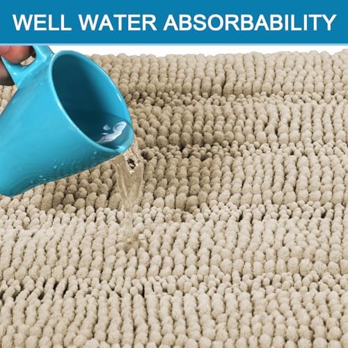 H.VERSAILTEX Bathroom Rug Sets 2 Piece Bath Mats Non Slip Thick Soft Chenille Striped Bath Rug achine Washable Shower Floor Rugs for Tub, Shower and Floor (Fog, 20" x 32"/24" x 36")