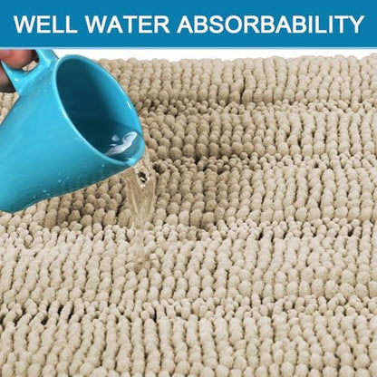 H.VERSAILTEX Bath Mats for Bathroom Non Slip Thick Chenille Striped Bath Rug Absorbent Fluffy Soft Shaggy Rugs Washable Dry Fast Plush Mats for Indoor, Bath Room, Tub - 24" x 36", Fog