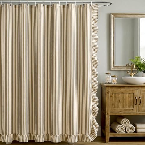 HunnmingRe Farmhouse Ruffled Striped Shower Curtain 72 x 72 Inch