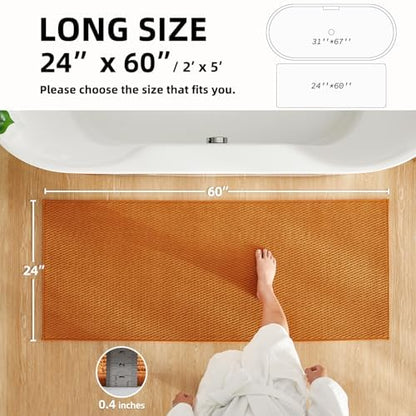TYUU Bathroom Runner Rug, Long Bath Mat Washable Thin Quick Dry Low Pile Bathroom Runner Rugs 24 x 60 Non Slip, Orange 24"x60"