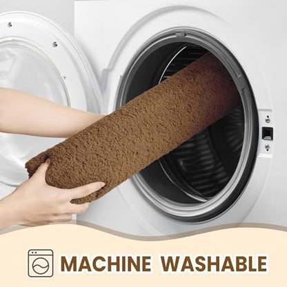 TECHMILLY Fluffy Bathroom Rug Mat 32x20, Absorbent Thick Non Slip Microfiber Mats, Quick Dry Machine Washable Bath Rug for Bathroom Floor, Bathtub and Shower, Tan