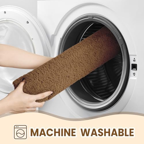TECHMILLY Fluffy Tufting Bathroom Rug Mat 36x24, Absorbent Thick Non Slip Microfiber Mats, Quick Dry Machine Washable Bath Rug for Bathroom Floor, Bathtub and Shower, Tan
