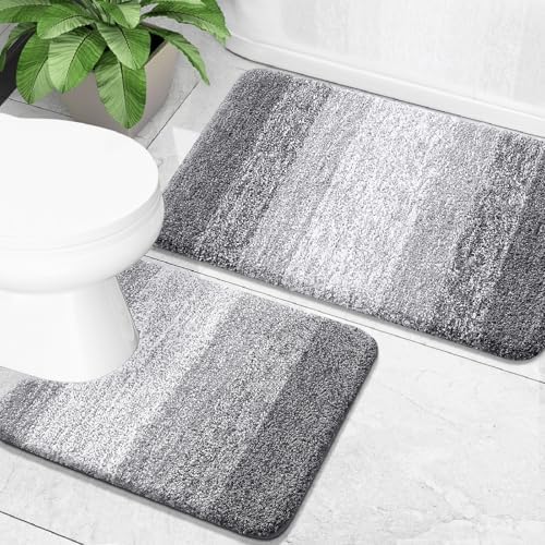 OLANLY Micorfiber Bathroom Rug Set 2 Piece, 24"x16"+U-Shaped 24"x20"