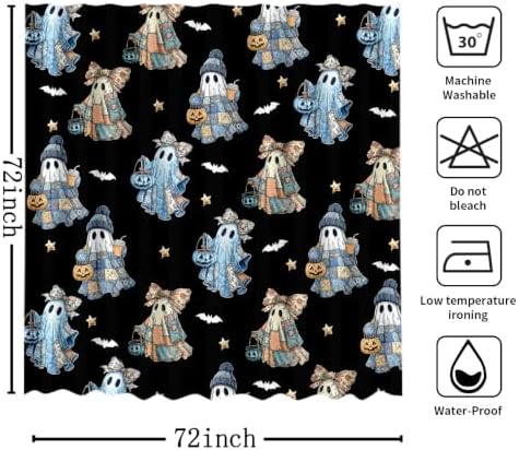 MEHOFOND Halloween Blue Black Patchwork Ghost Shower Curtain Bath Curtain