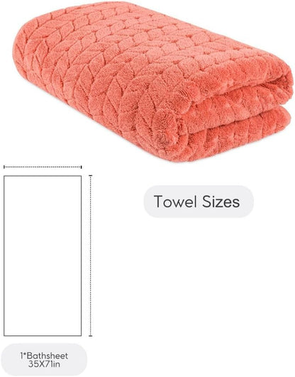 BAGNO MILANO Turkish Cotton Bath Towels, Hand Towels - Soft Plush Jacquard Collection Luxury Towels Set (Coral Red, Bath Sheet 35x70)