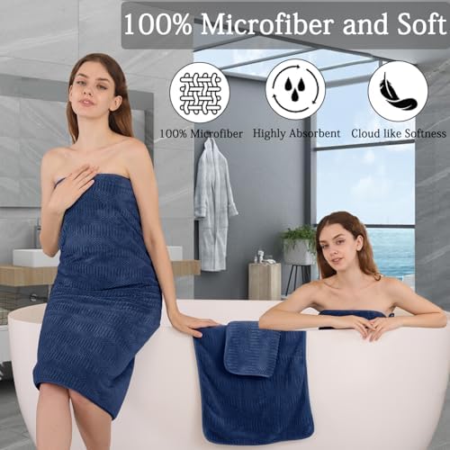 8 Piece Bath Towel Set-2 Oversized Bath Sheets(35"x70"),2 Hand Towels,4 Washcloths-Extra Large Microfiber Towel Sets,Less Lint Highly Absorbent & Quick Dry Bath Towels for Bathroom Gym Pool,Navy